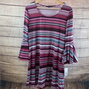 Cuddl Duds Striped Tunic Top in Pink, Burgundy & Gray